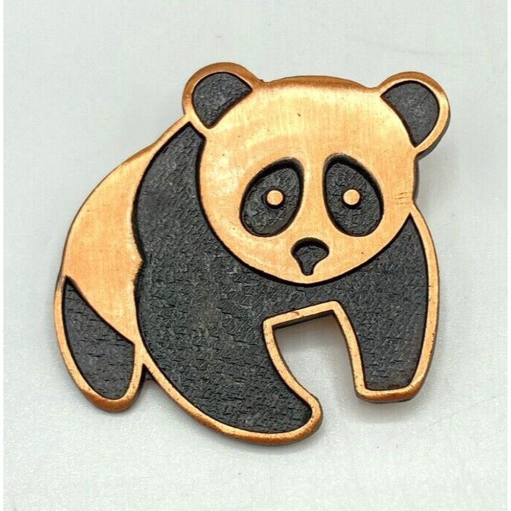 Vintage Bell Trading Solid Copper Panda Bear Brooch Lapel Hat Pin Animal 1 3/8"